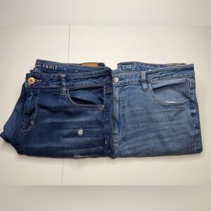 American Eagle Jeans Bundle Women’s Denim Lot 2 Pairs Distressed Stretch